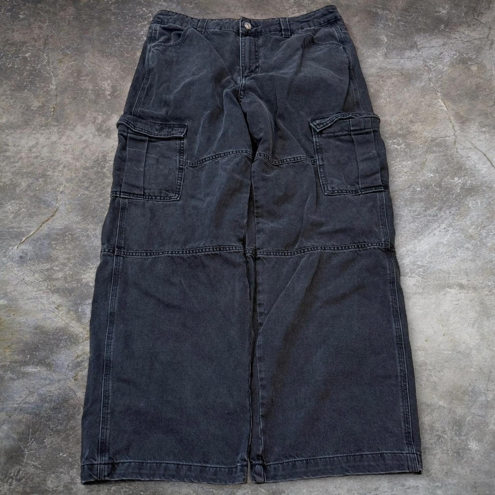 Baggy‎ Wide Leg Faded Black Cargo Jeans Women's Size 10 Skater Goth Rave Punk